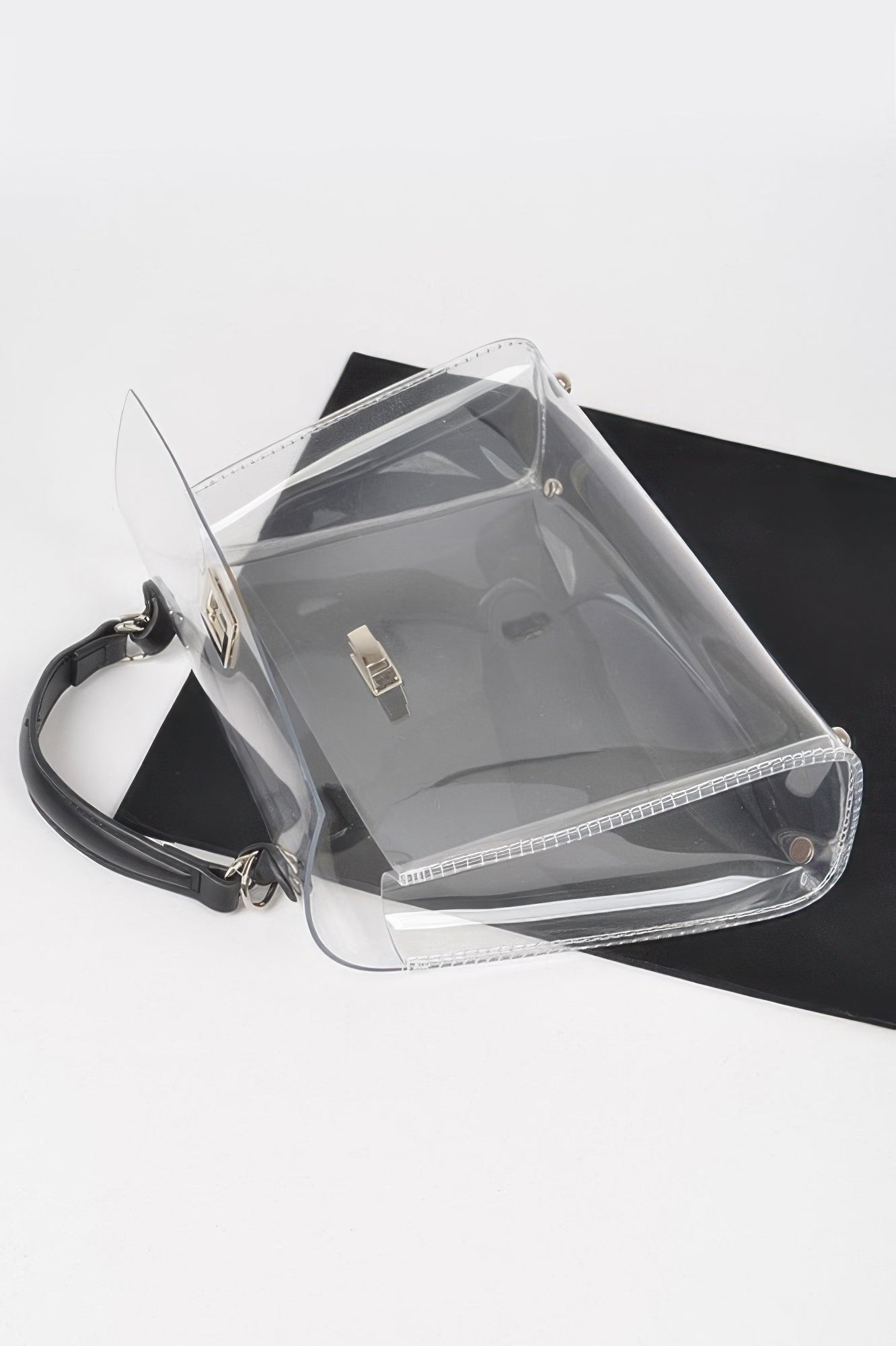 Transparent Top Handle Flap Bag W/ Pouch