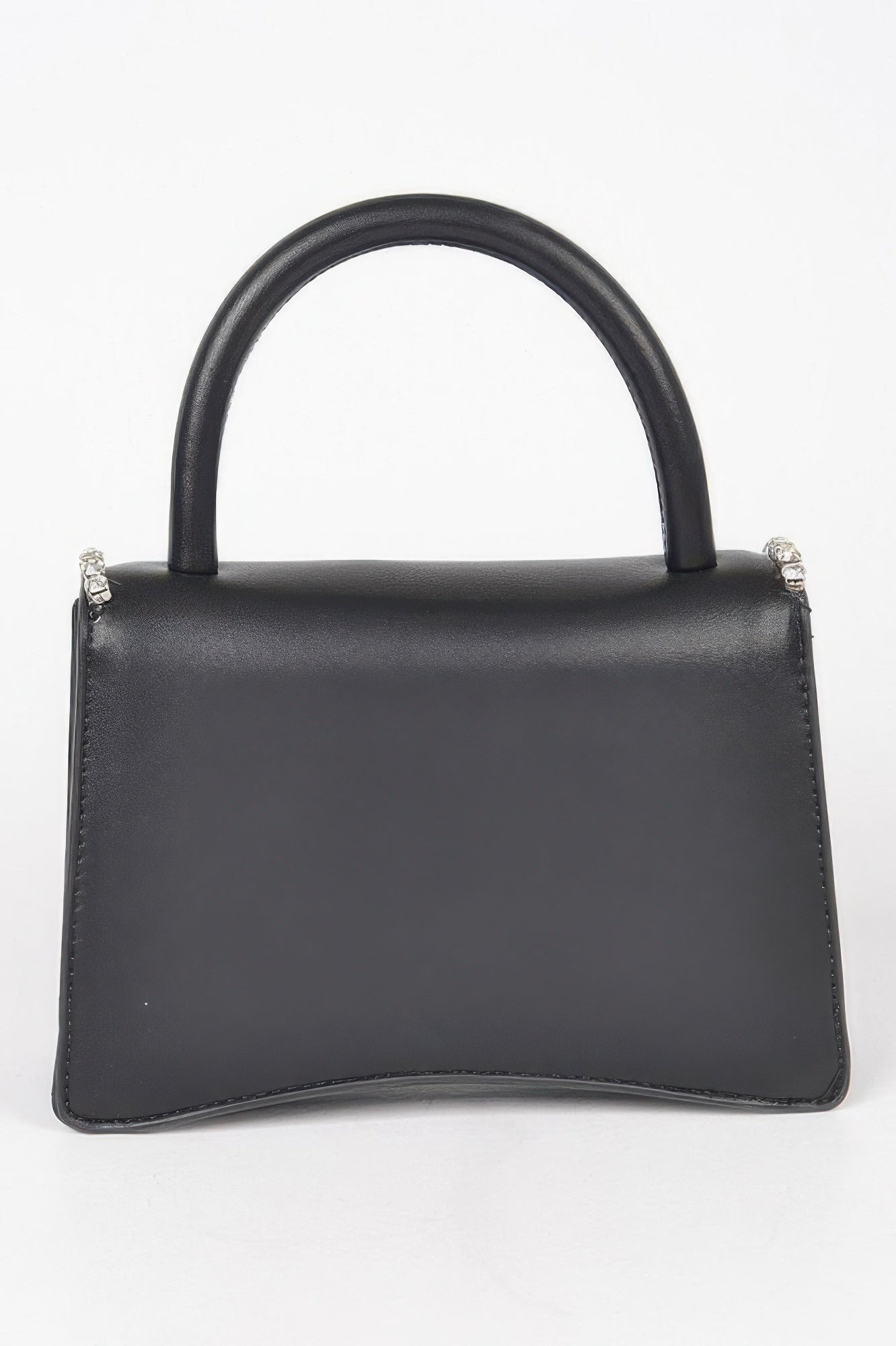 Faux Leather Top Handle Flap Bag W/rhinestone