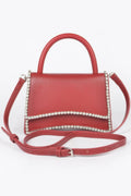 Faux Leather Top Handle Flap Bag W/rhinestone