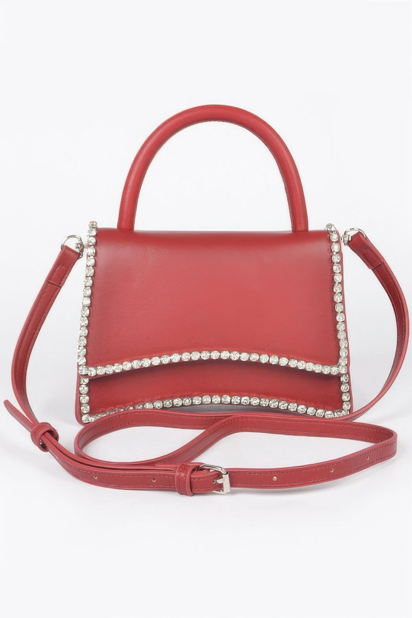 Faux Leather Top Handle Flap Bag W/rhinestone