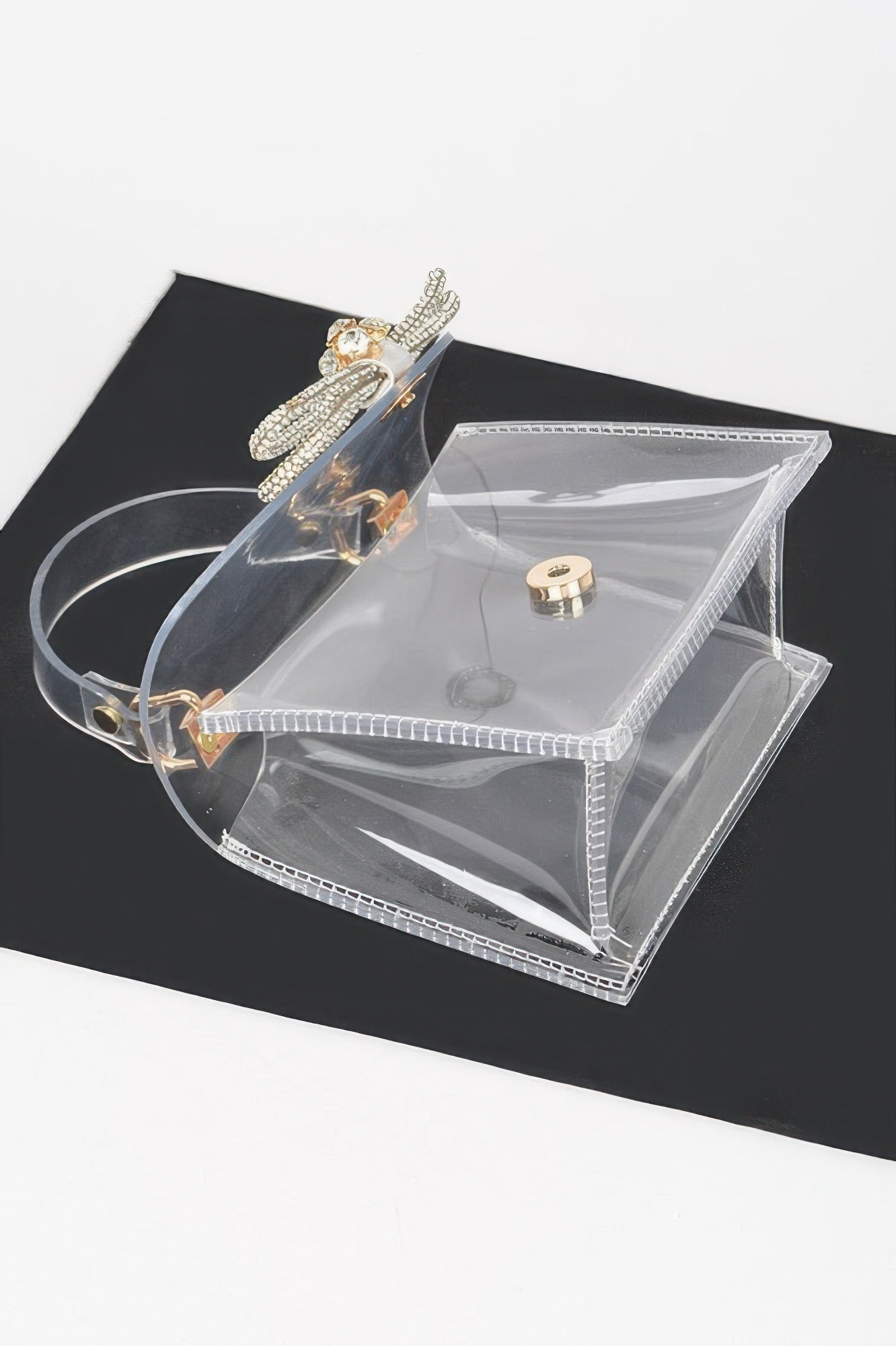 Transparent Rhinestone Bow Top Handle Bag