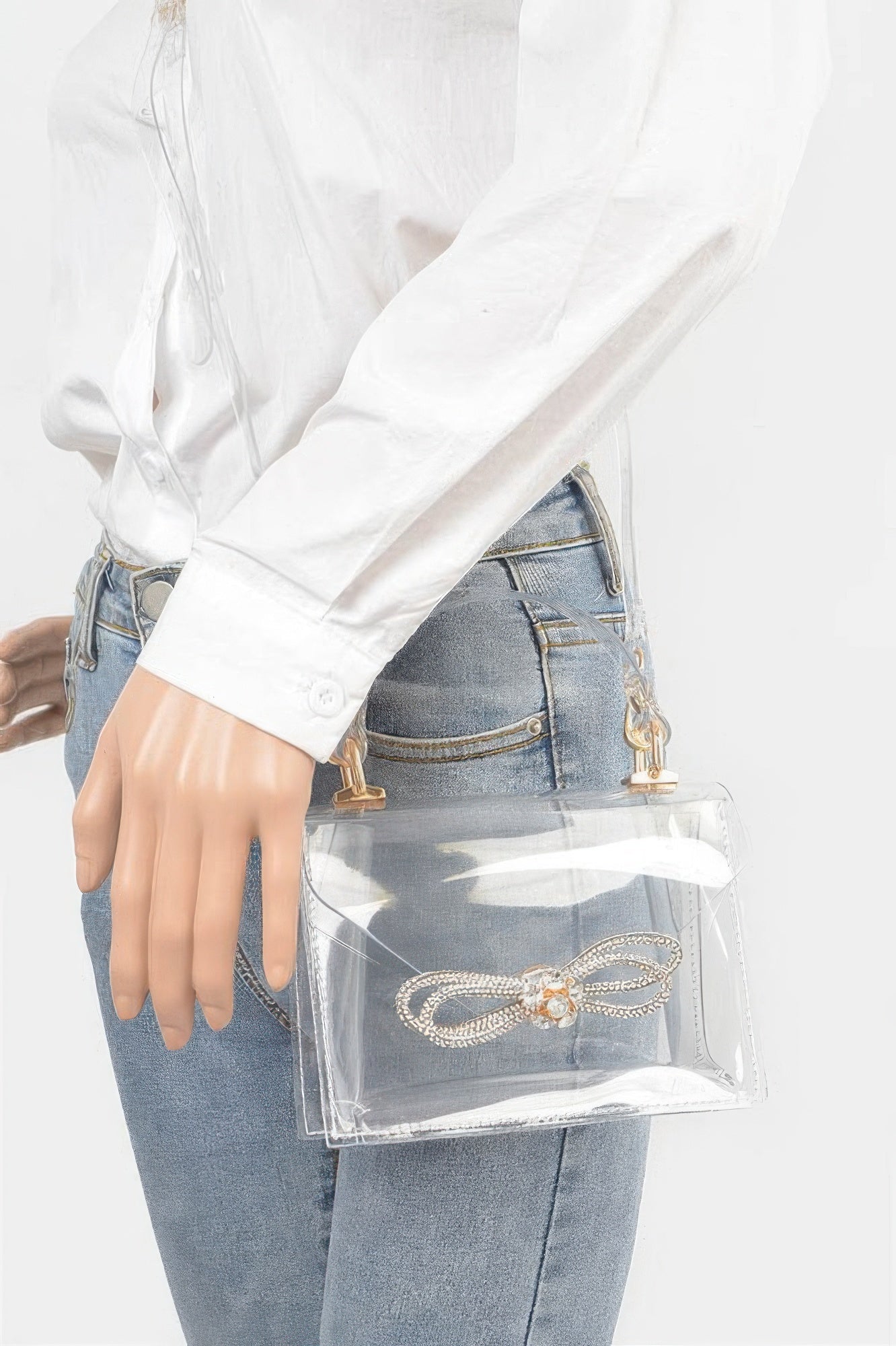 Transparent Rhinestone Bow Top Handle Bag