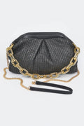 Faux Straw Frame Bag W/link Chain