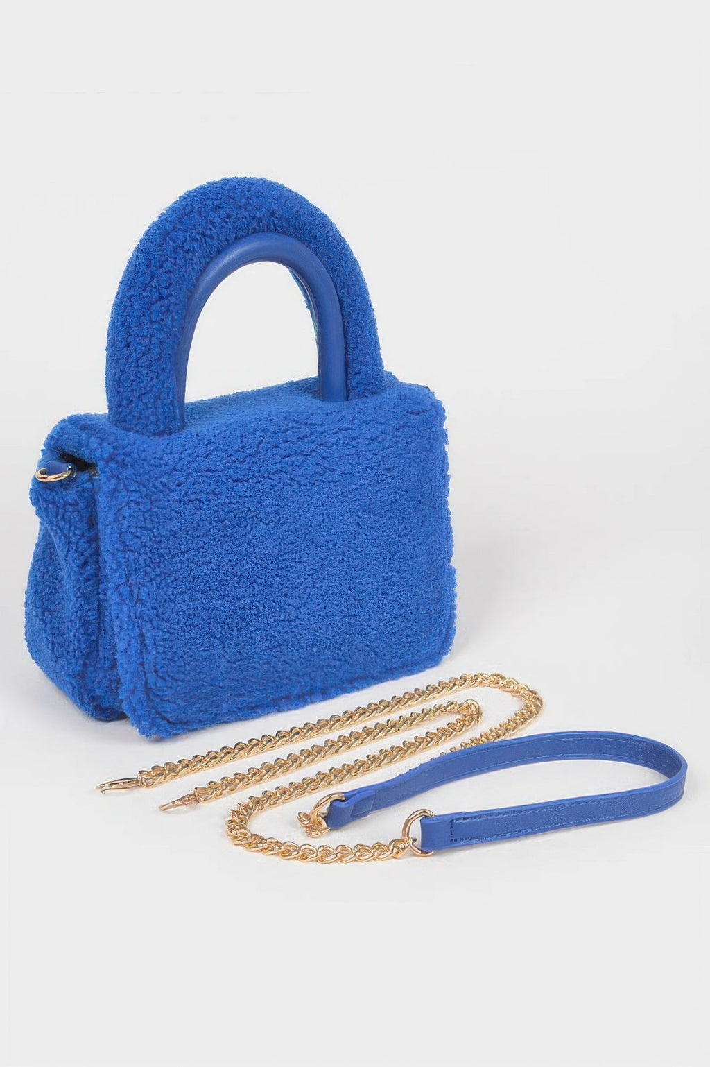 Faux Fur Top Handle Clutch Bag