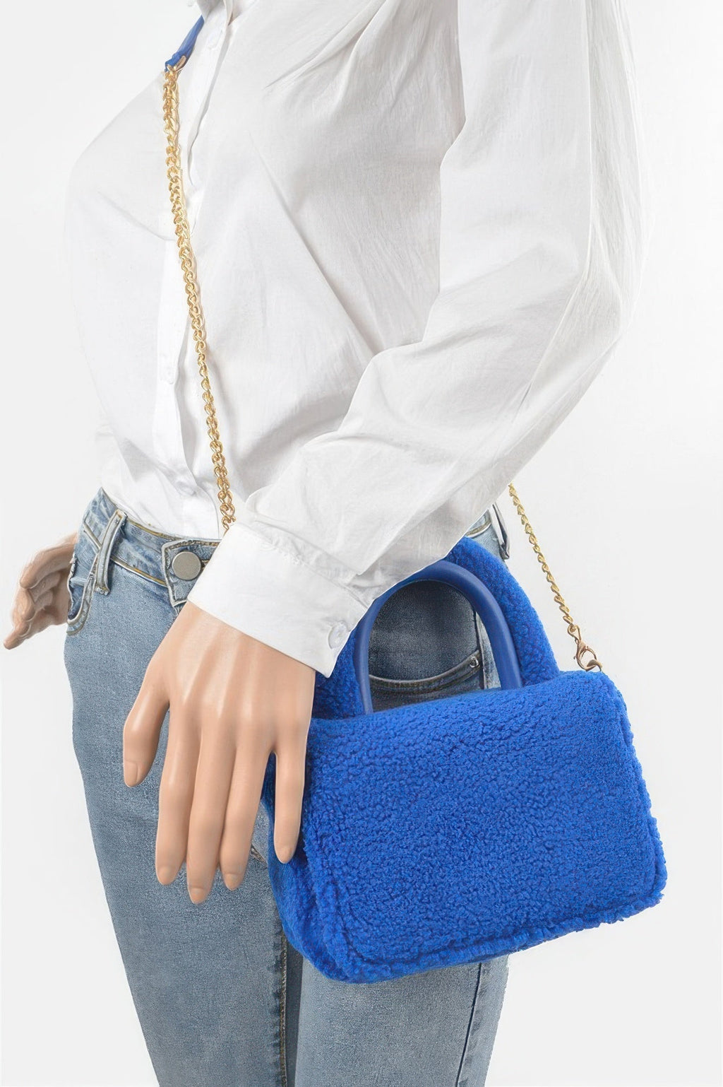 Faux Fur Top Handle Clutch Bag