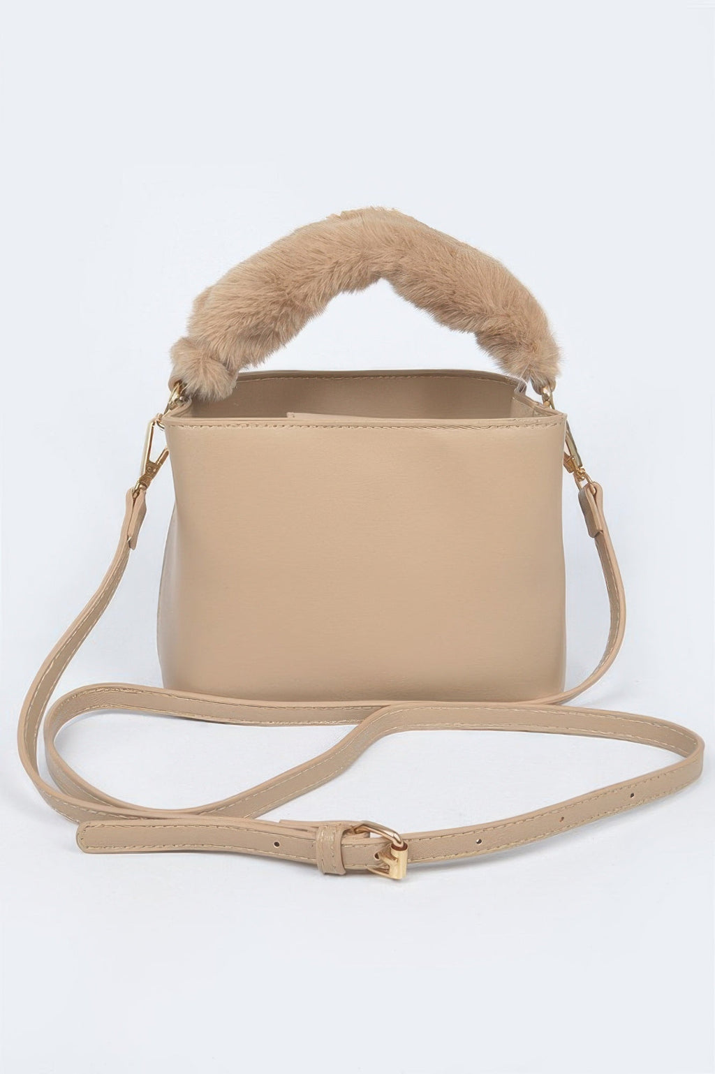 Faux Leather Fur Handle Bag