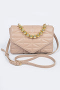 Quilted Faux Leather Flap Ball Chain Bag