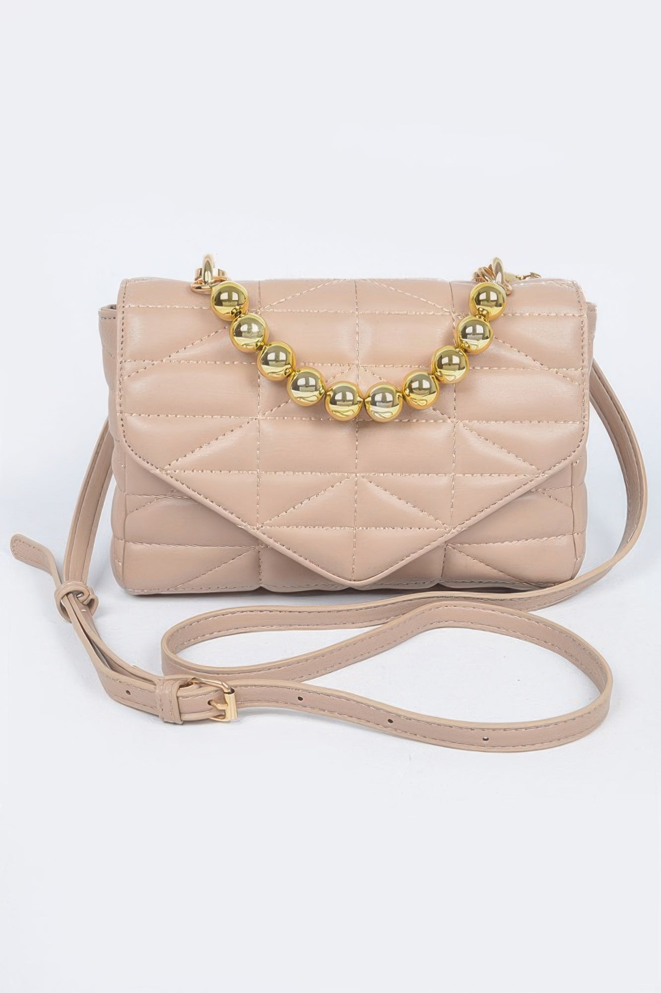Quilted Faux Leather Flap Ball Chain Bag