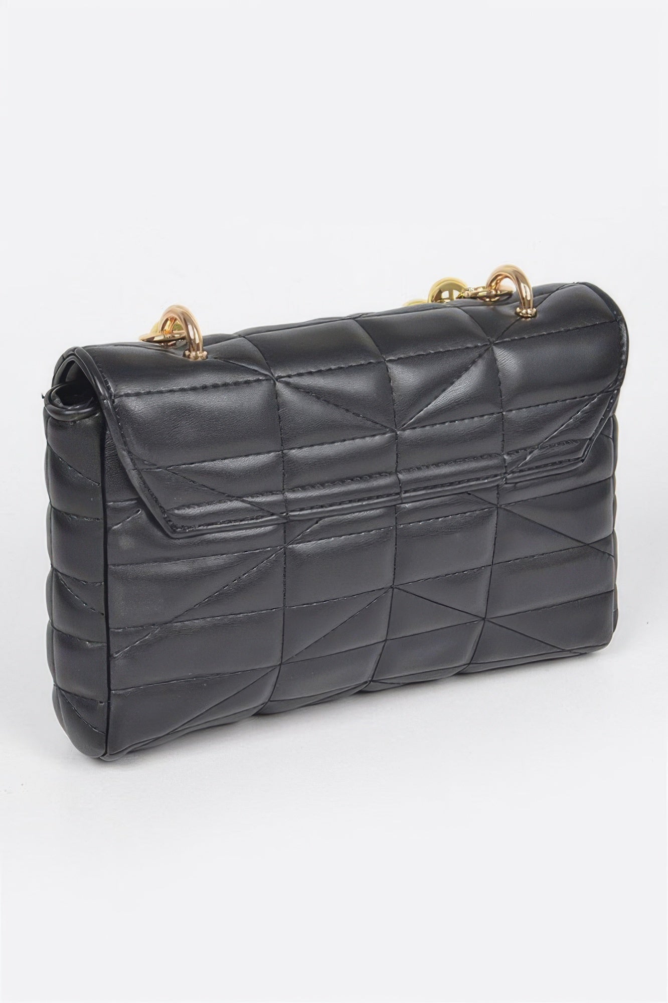 Quilted Faux Leather Flap Ball Chain Bag
