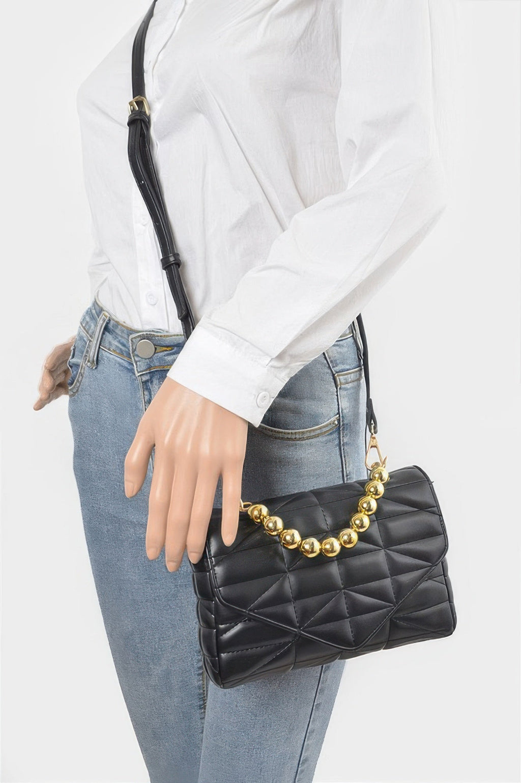 Quilted Faux Leather Flap Ball Chain Bag
