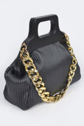 Pleated Wooden Handle Chain Bag