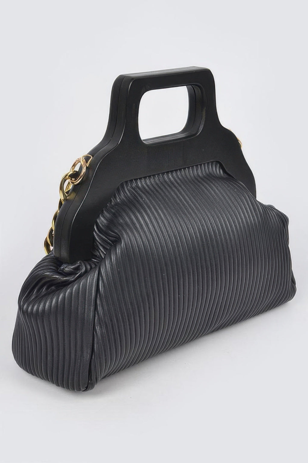 Pleated Wooden Handle Chain Bag