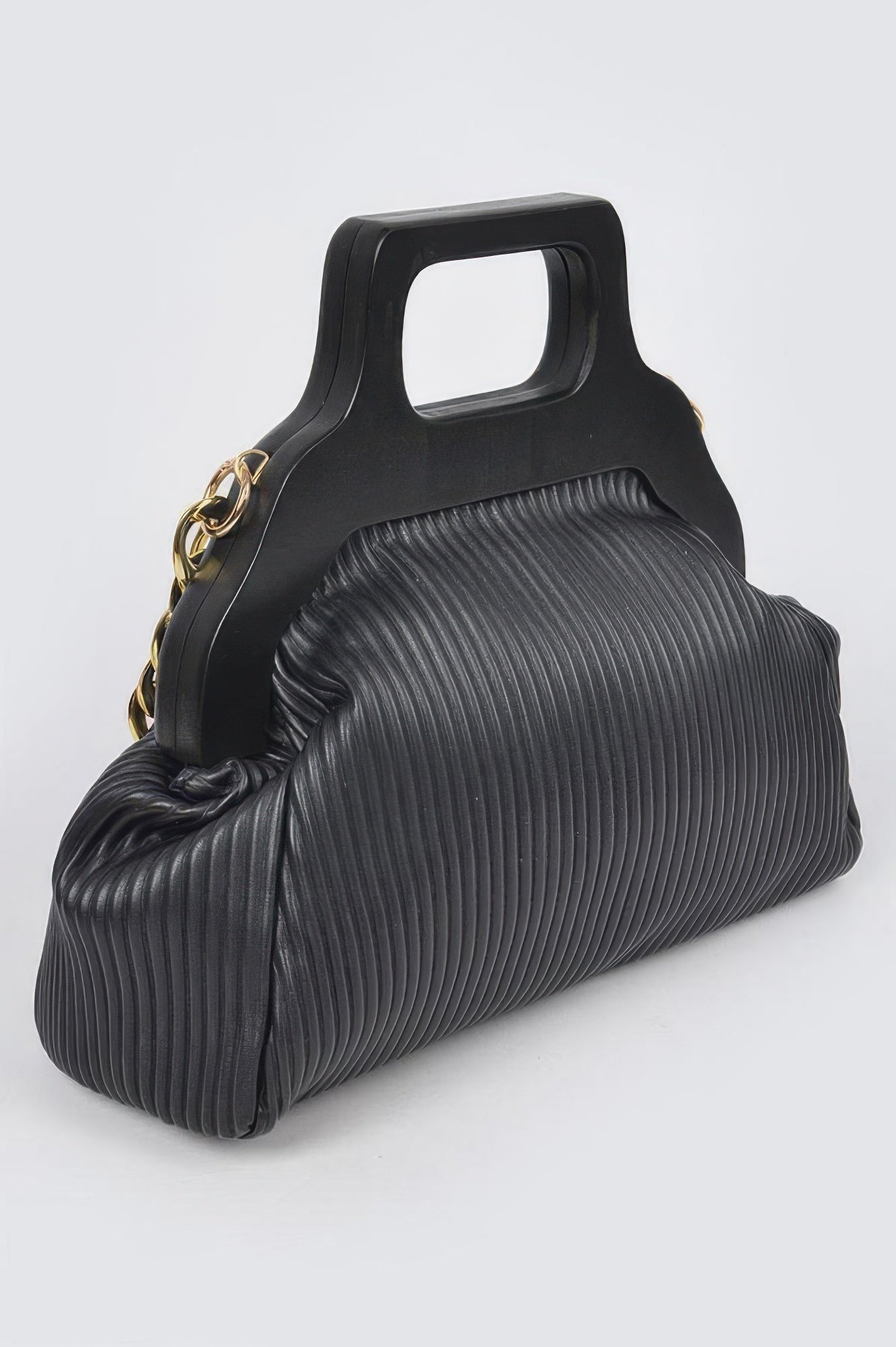 Pleated Wooden Handle Chain Bag