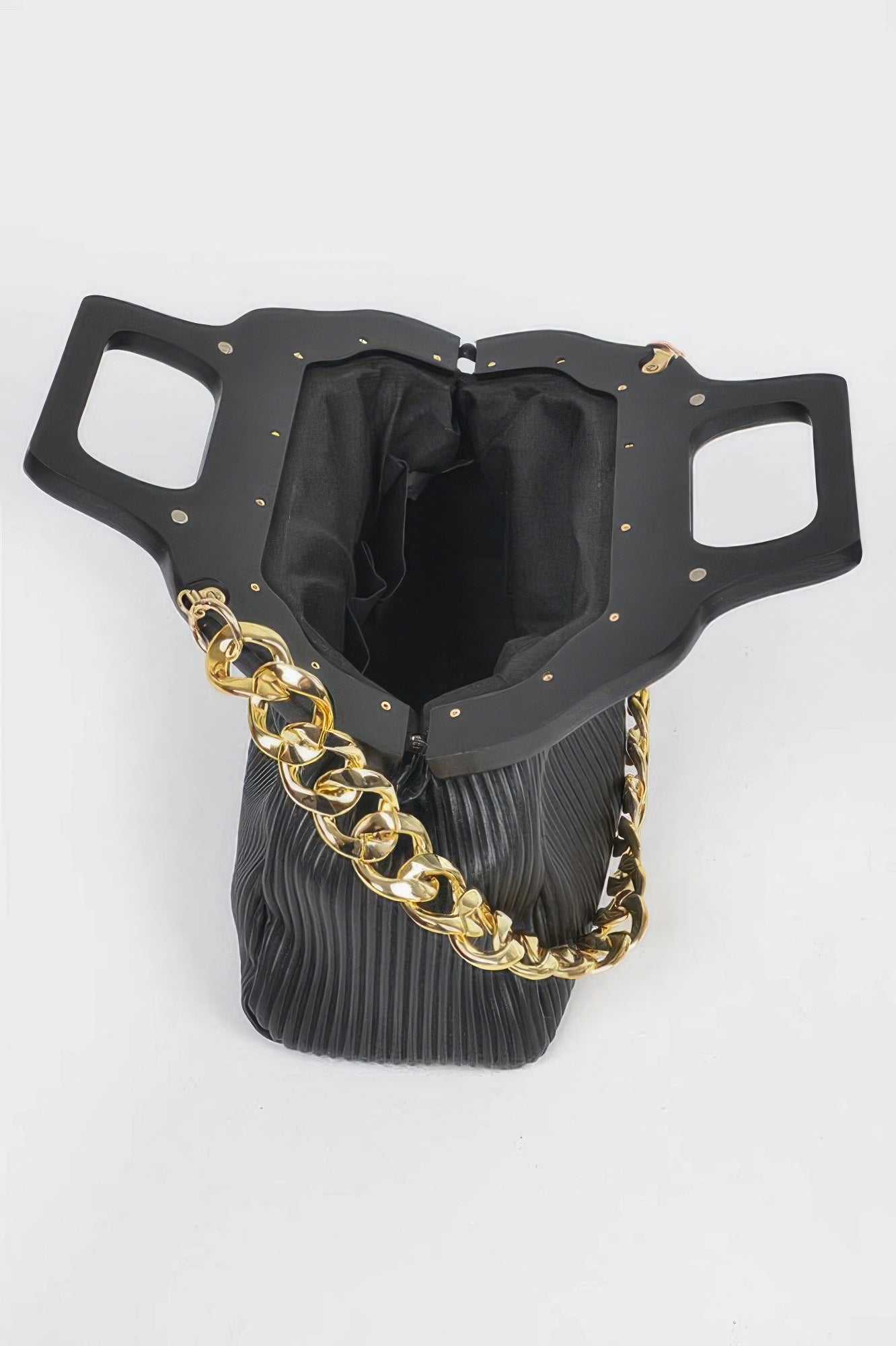 Pleated Wooden Handle Chain Bag