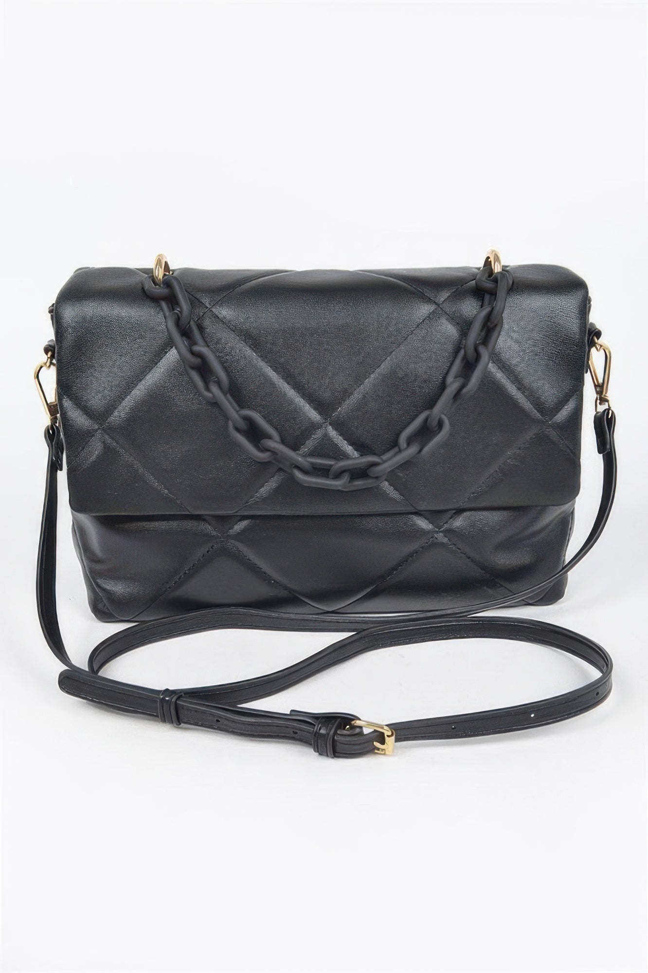 Quilted Faux Leather Color Chain Bag