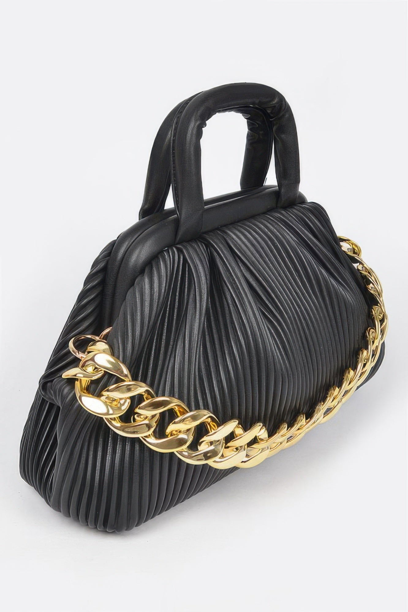 Pleated Faux Leather Top Handle Bag