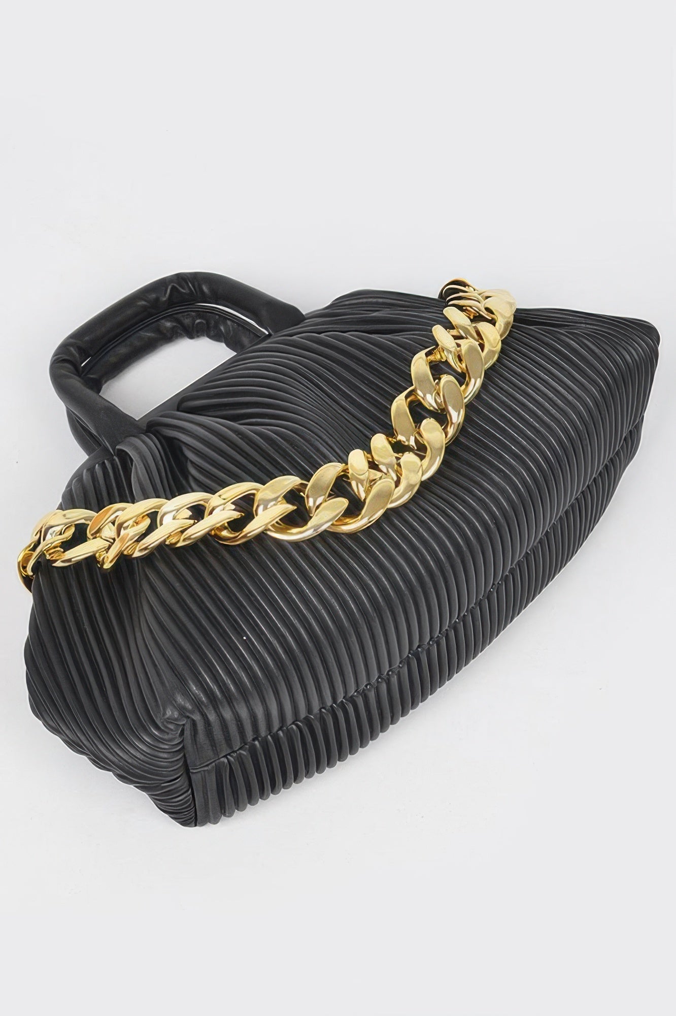 Pleated Faux Leather Top Handle Bag