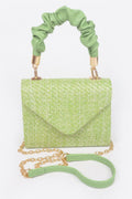 Faux Straw Top Handle Flap Bag