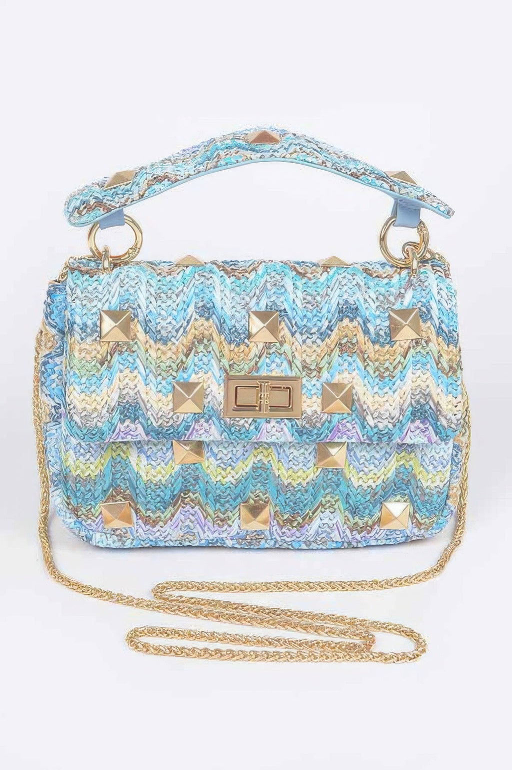 Faux Straw Flap Top Handle Bag