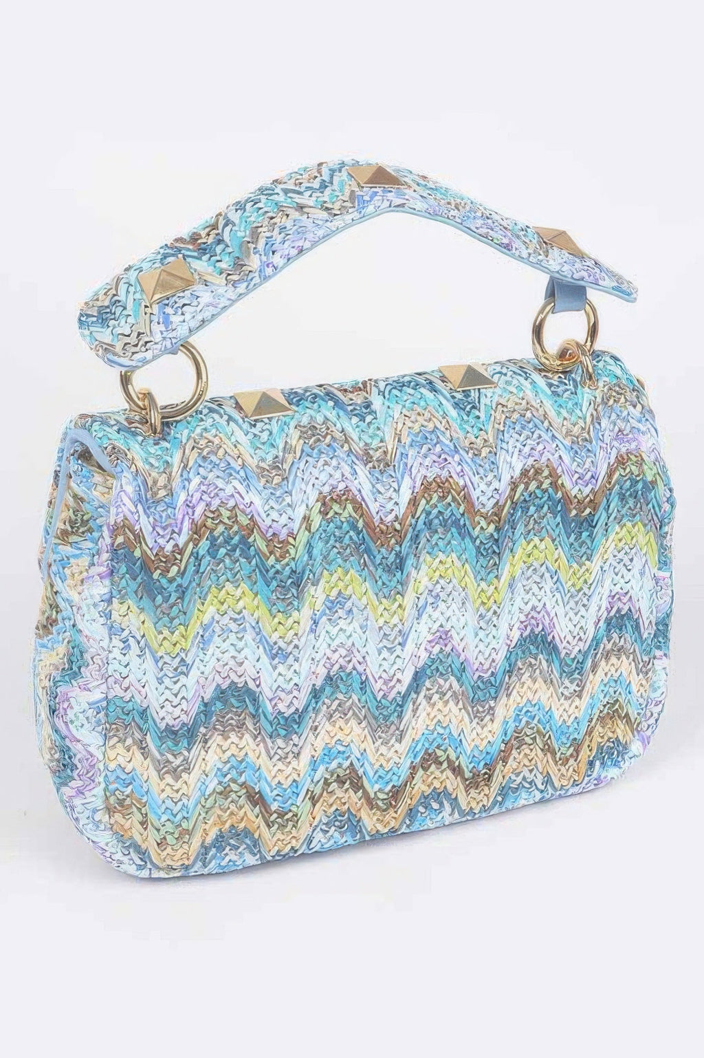 Faux Straw Flap Top Handle Bag
