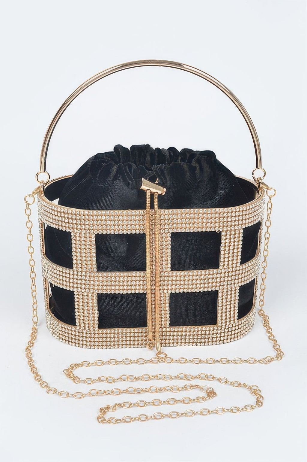 Rhinestone Frame Clutch W/metal Handle