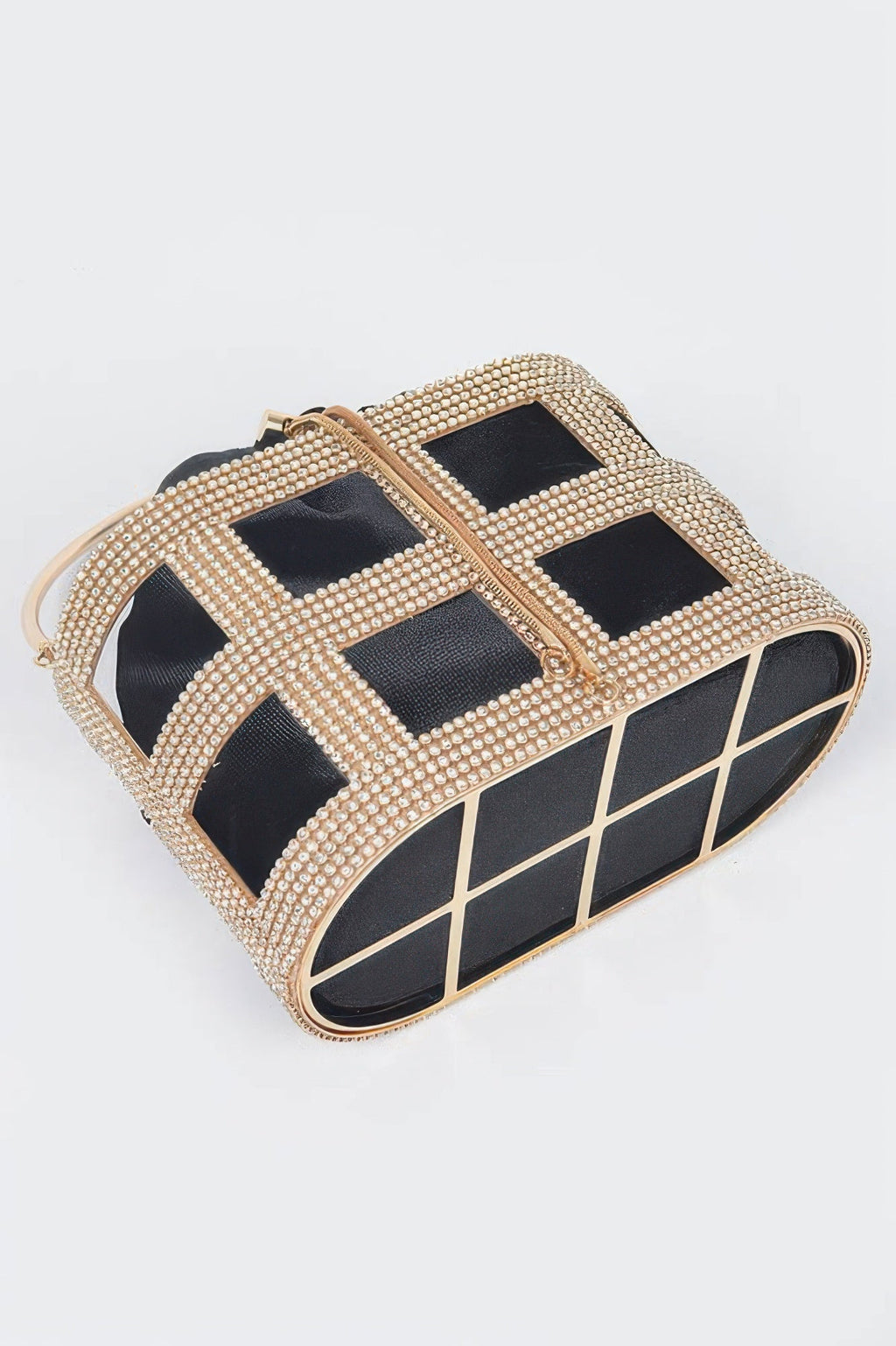 Rhinestone Frame Clutch W/metal Handle