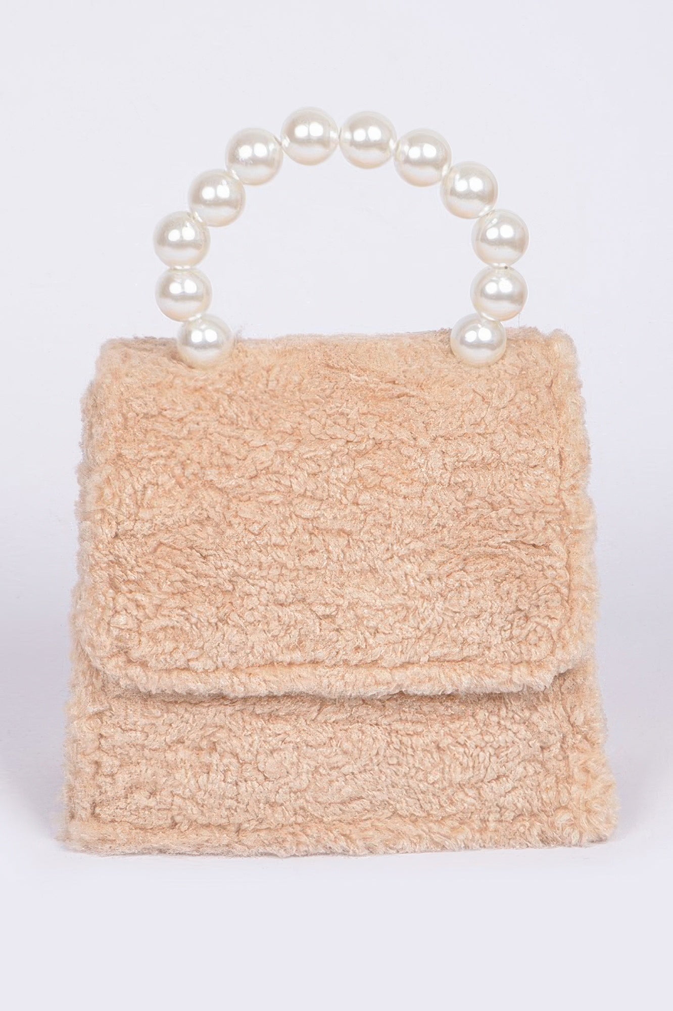 Faux Fur Clutch With Pearl Handle