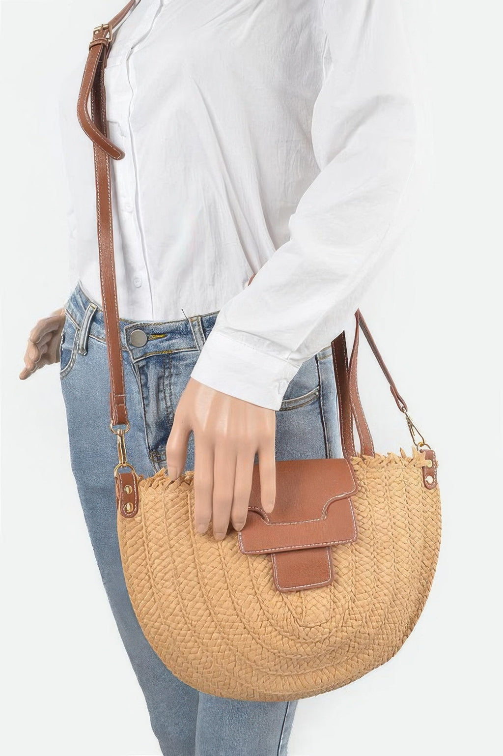 Faux Straw Crossbody Bag