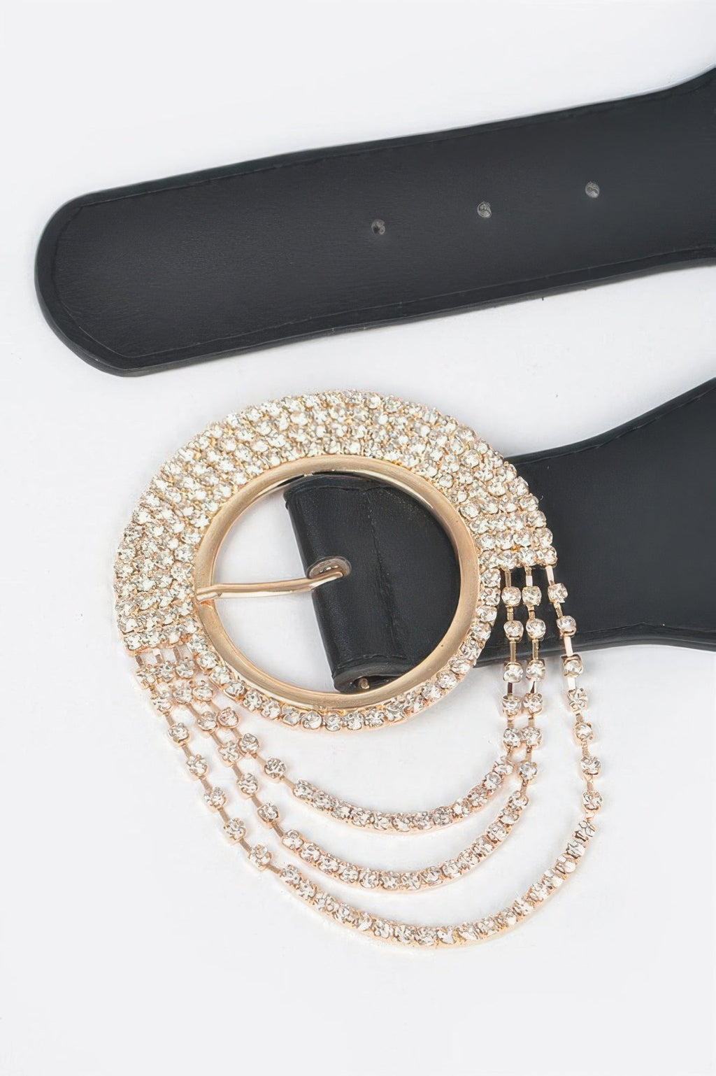 Layered Rhinestone Buckle Plus Size Elastic Belt