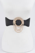 Layered Rhinestone Buckle Elastic Belt
