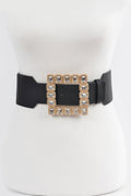Square Shape Glass Buckle Plus Size Elastic Belt