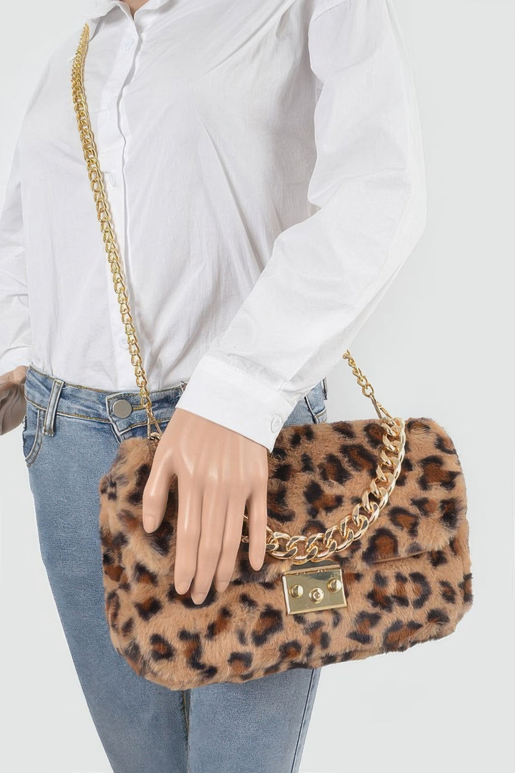 Faux Leo Fur Shoulder Bag