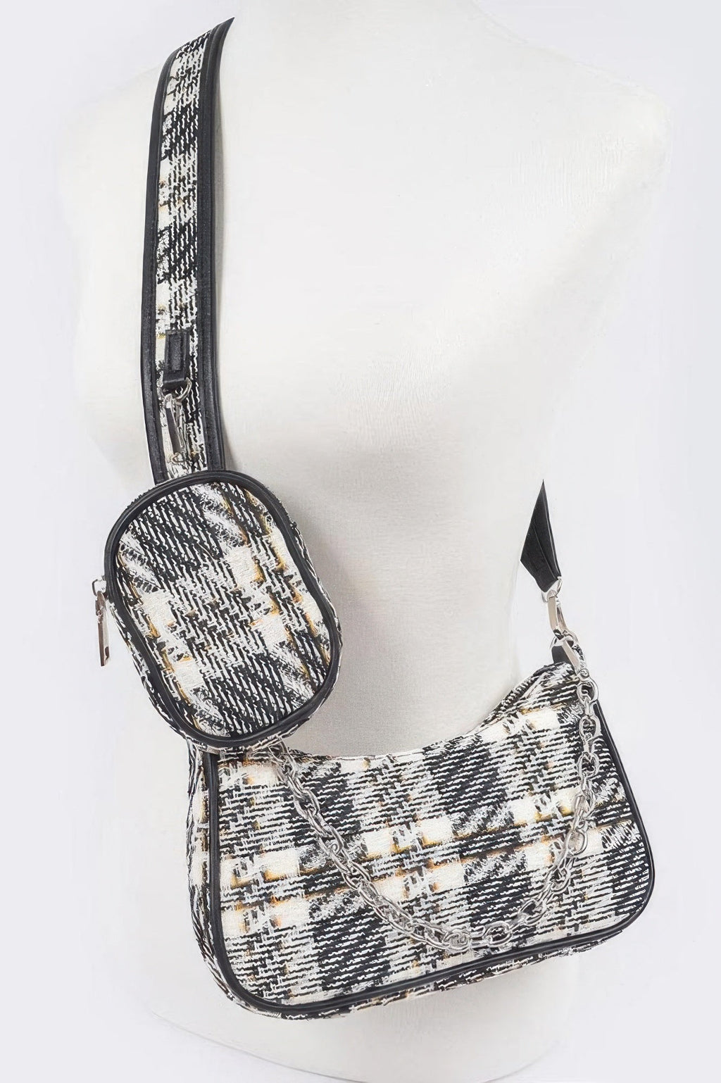 Tweed Plaid Shoulder Bag W/airpod Purse