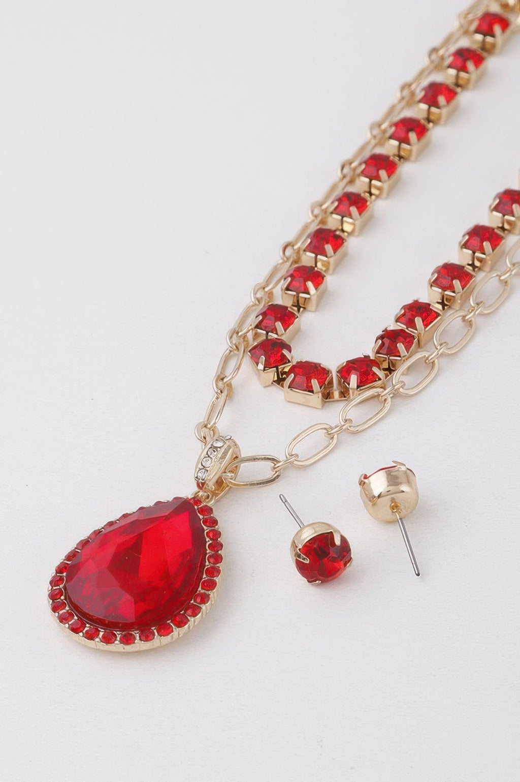 Jeweled Teardrop Pendant Necklace