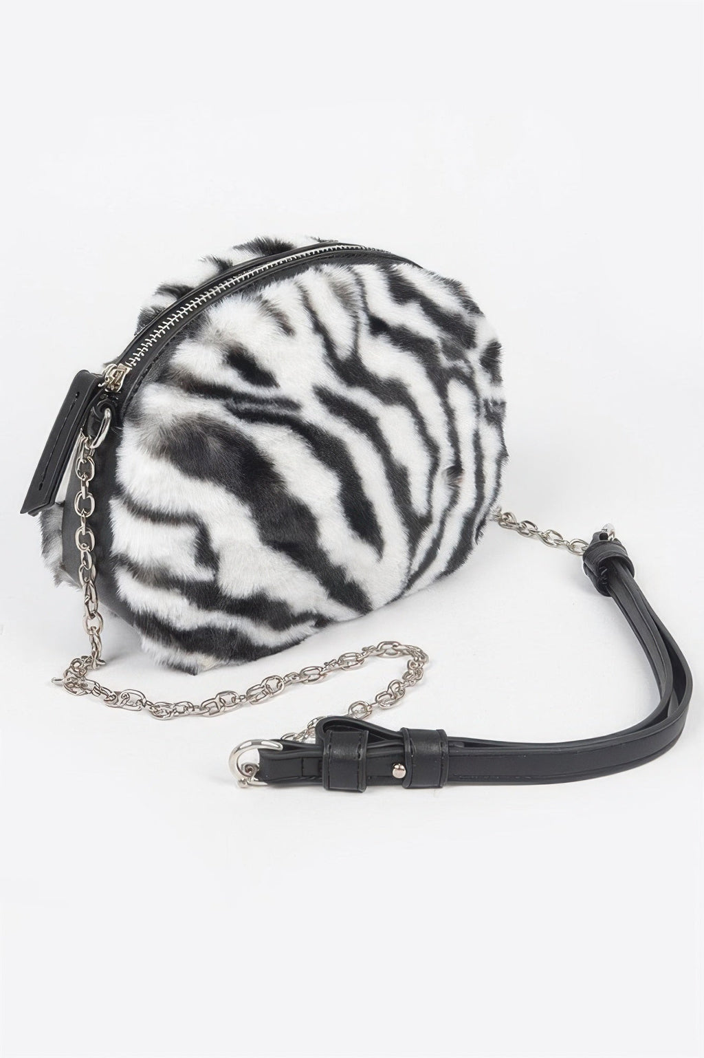 Tiger Print Fur Zip Crossbody Bag