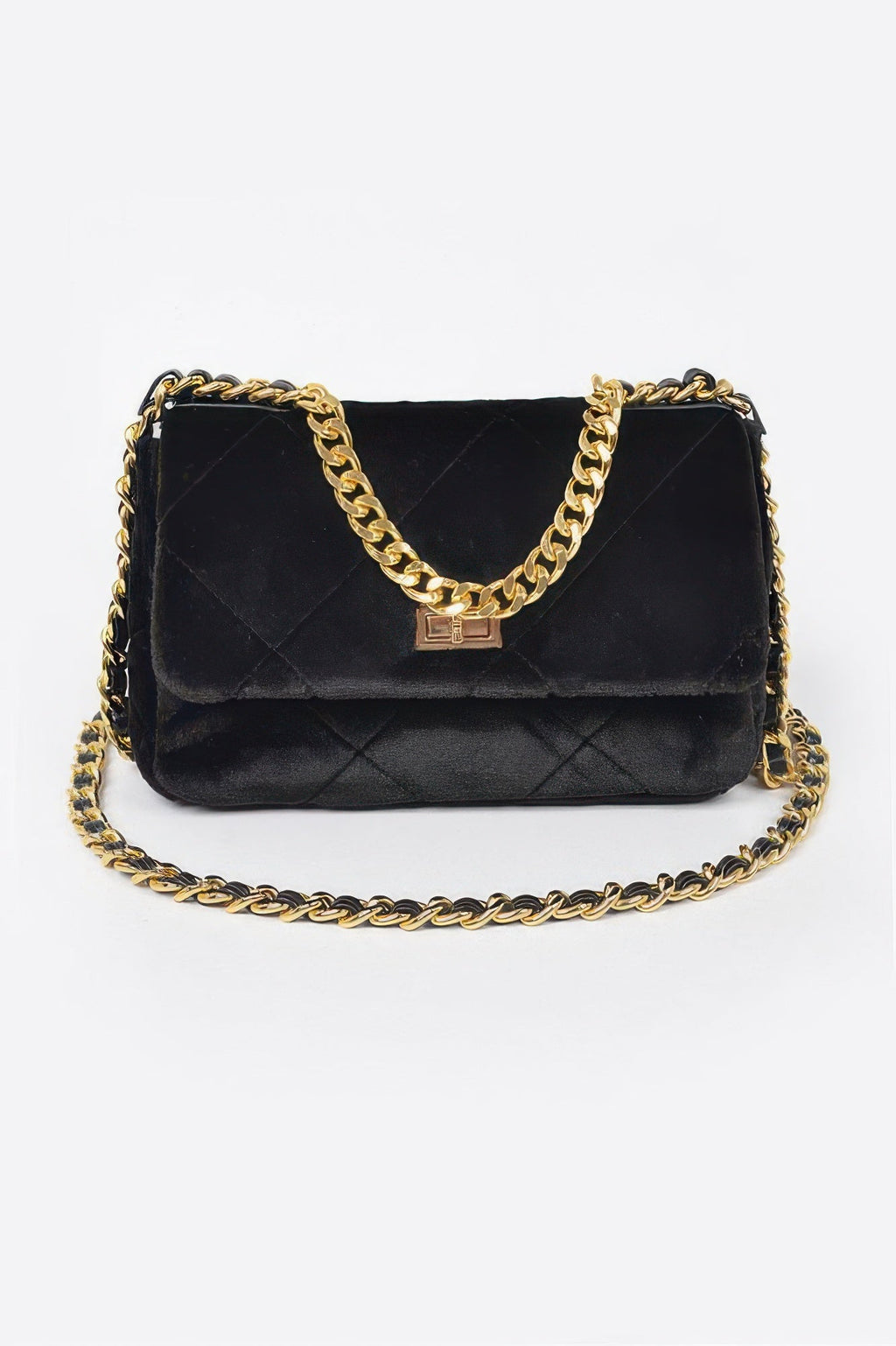 Quilted Fur Chain Flap Clutch