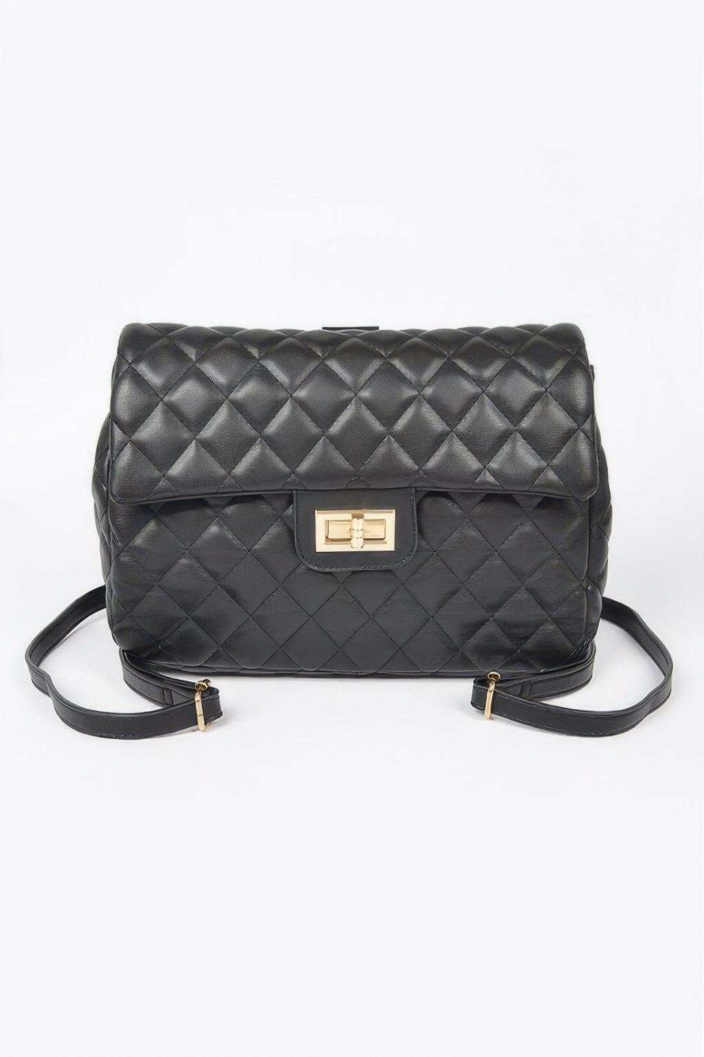 Quilted Faux Leather Flap Backpack