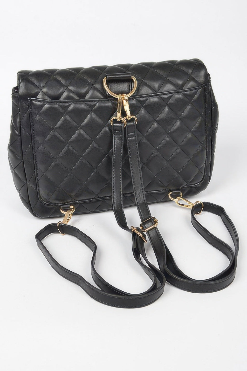 Quilted Faux Leather Flap Backpack