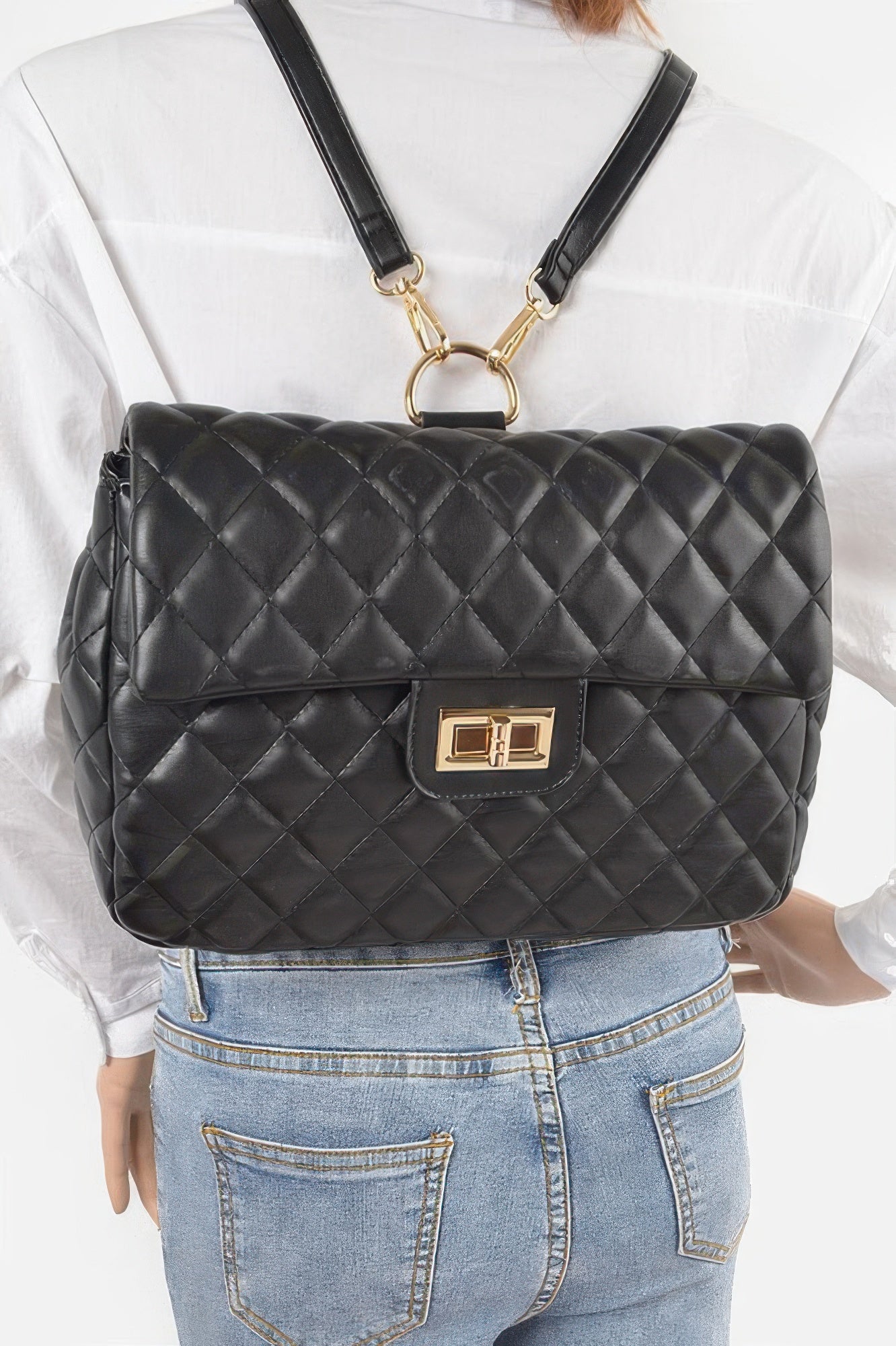 Quilted Faux Leather Flap Backpack