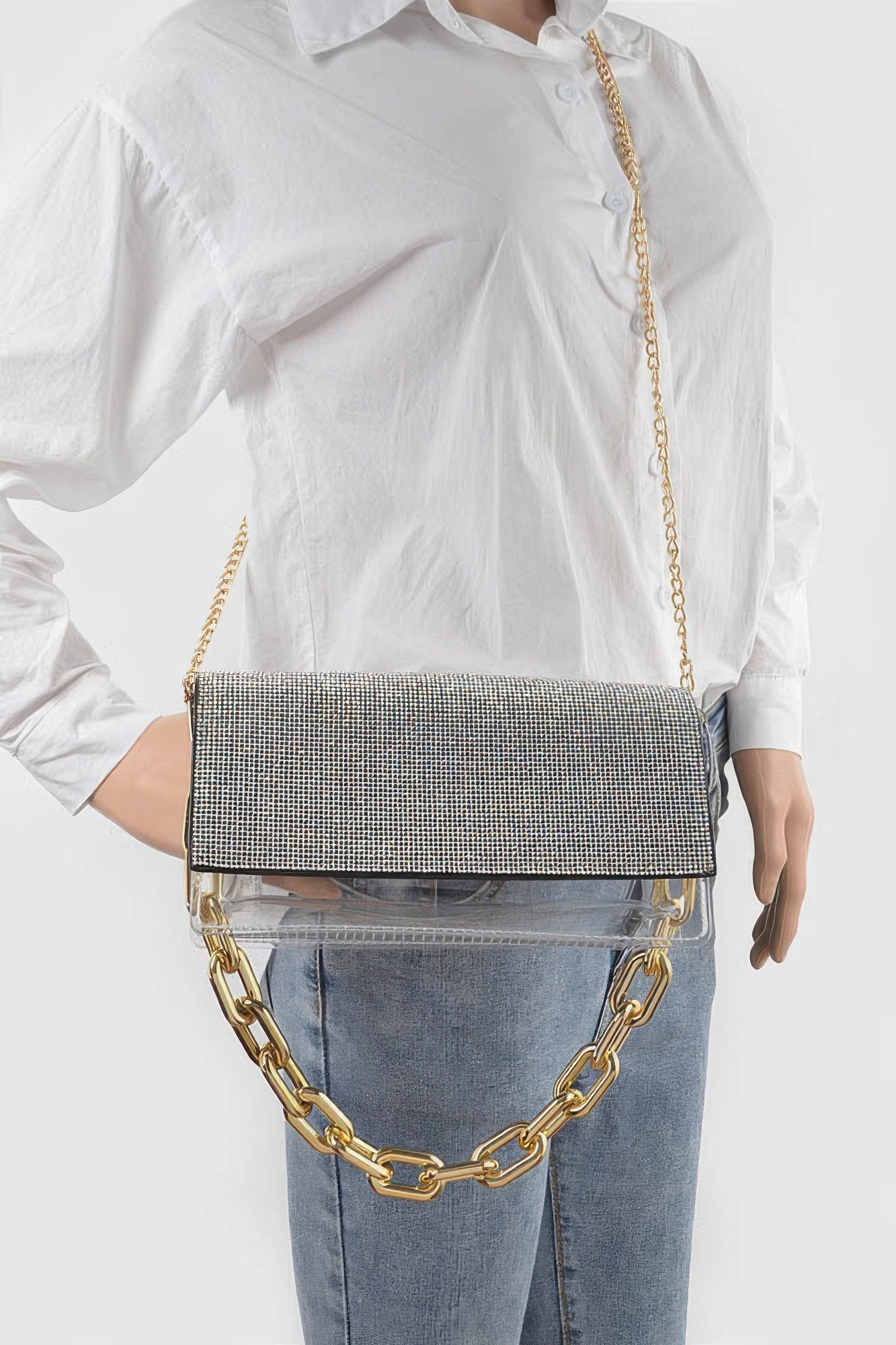 Rhinestone Clear Bag W/link Chain