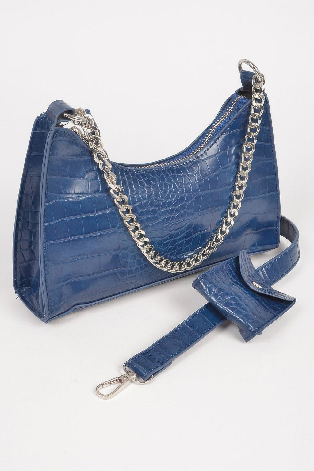 Faux Croc Chain Crossbody Bag W Airpod Purse