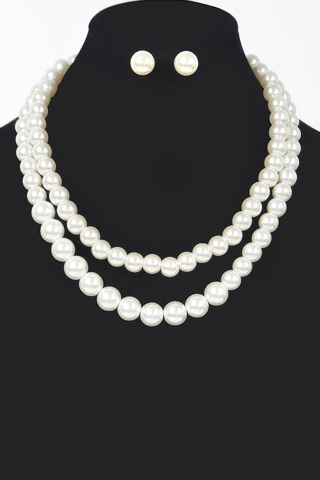 Faux Pearl Double Layered Necklace W/earring