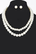 Faux Pearl Double Layered Necklace W/earring