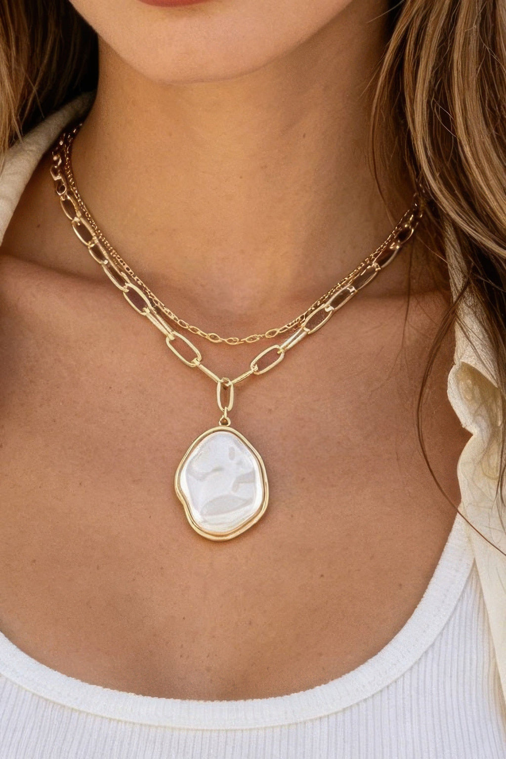 Double Stone Link Chain Necklace