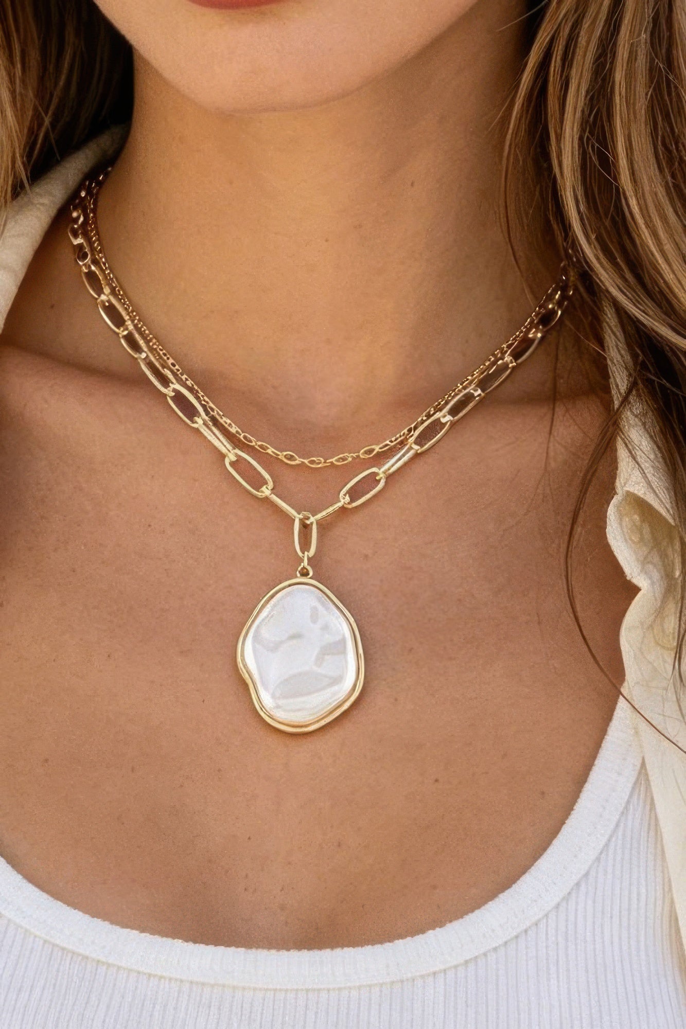 Double Stone Link Chain Necklace