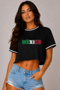 Micro Mesh Mexico Print Crop Top