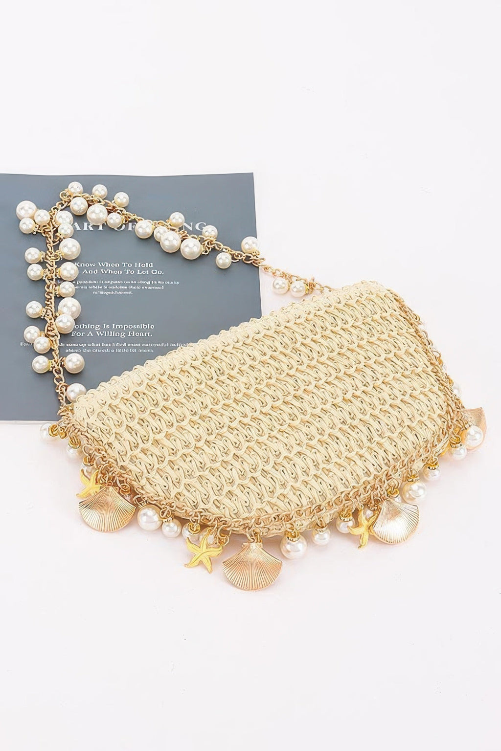 Nautical Charm Woven Pearl Shoulder Bag