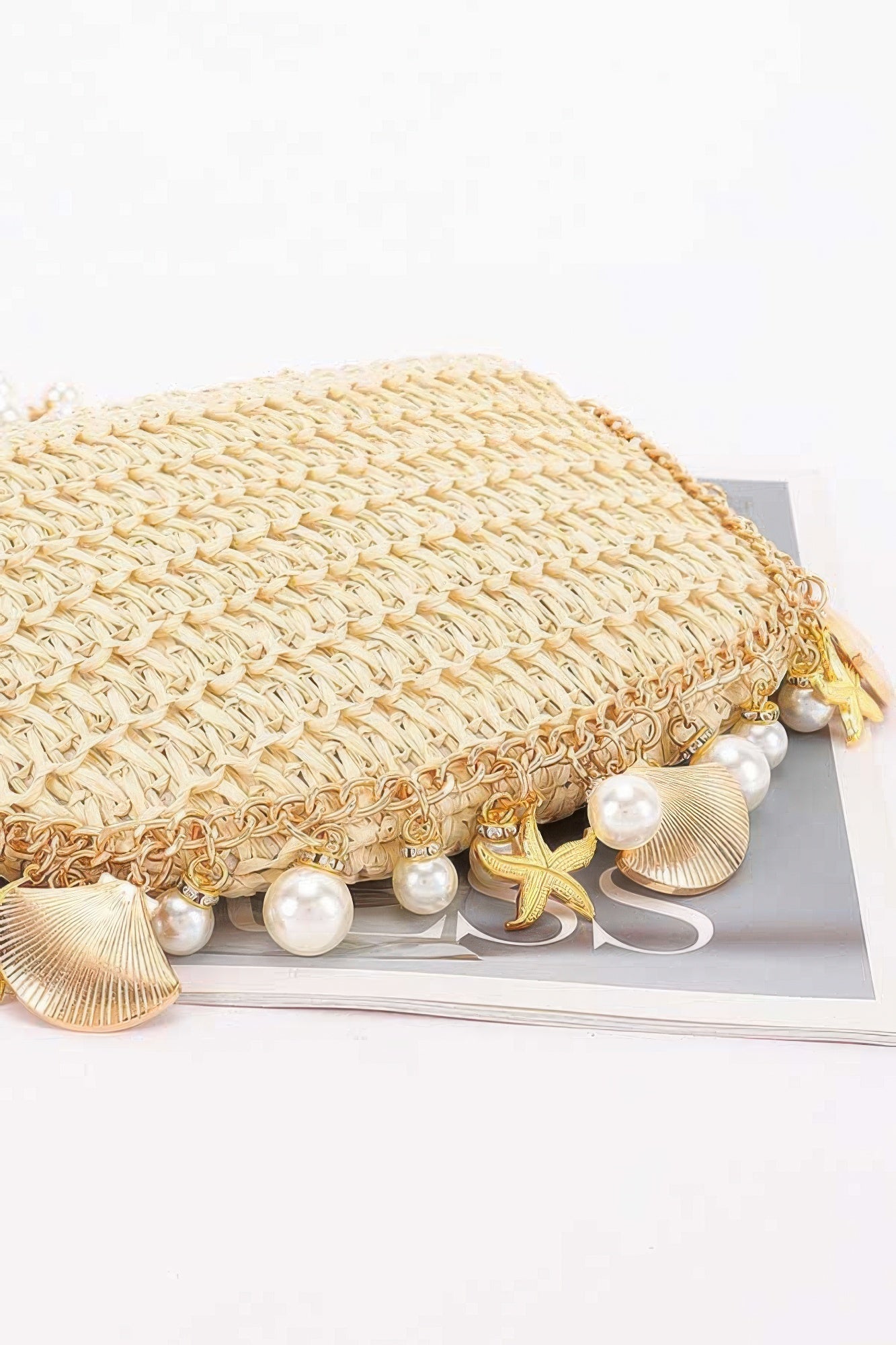 Nautical Charm Woven Pearl Shoulder Bag