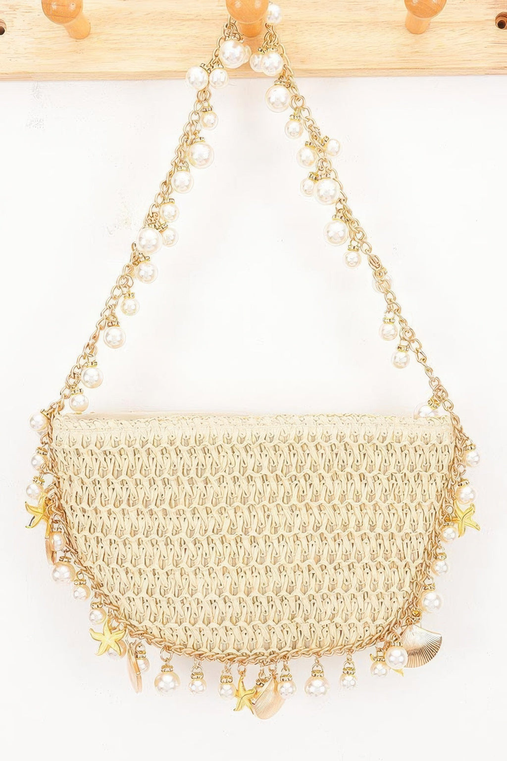 Nautical Charm Woven Pearl Shoulder Bag
