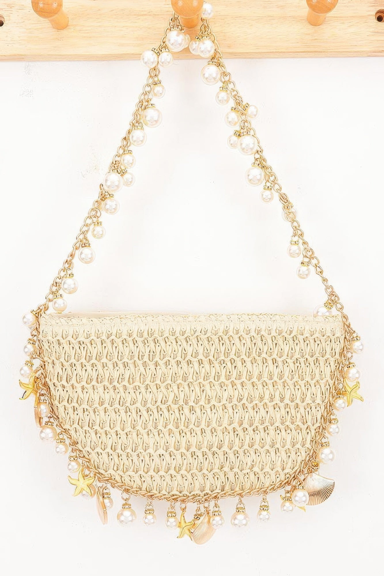 Nautical Charm Woven Pearl Shoulder Bag